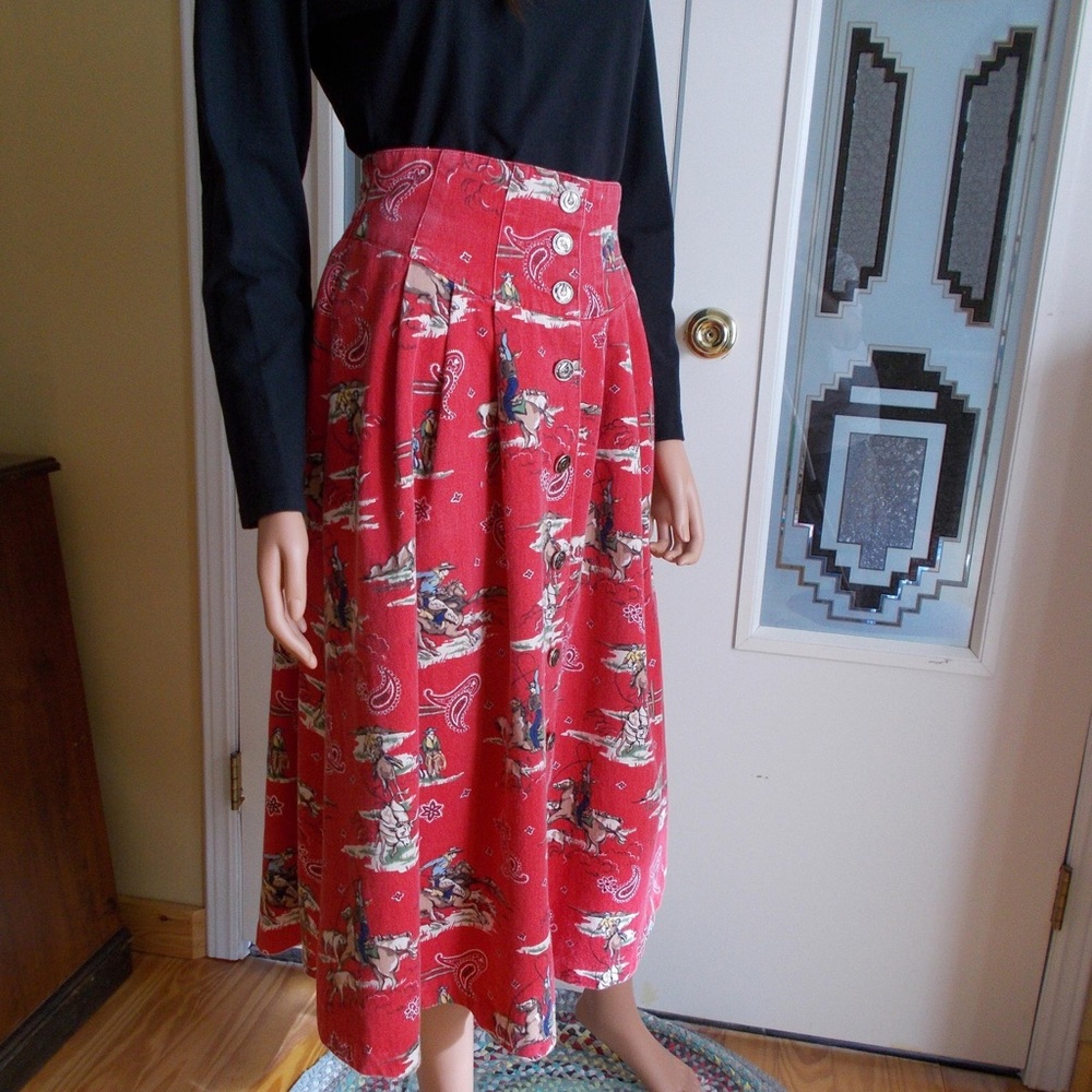 Vintage Western Red Cowboy Skirt - Sz Medium